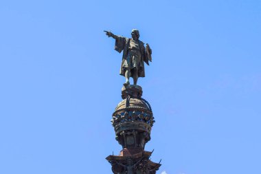 BARCELONA, SPAIN - MAY 13, 2017: This is a huge figure of Columbus on top of the Colunbus Monument.
