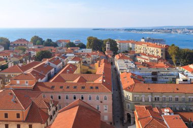 ZADAR, CROATIA - SEPTEMBER 14, 2016: This is an aerial view of the layout of the old city, made up of straight streets from ancient Roman times.
