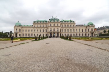 VIENNA, AUSTRIA - MAY 16, 2019: This is a view of the Upper Belvedere Palace from the central alley of the palace park.