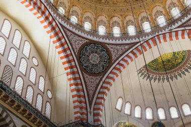 ISTANBUL, TURKEY - SEPTEMBER 14, 2017: This is a view of one of the supporting structures (pendentif) of the central dome of the Suleymaniye Mosque.