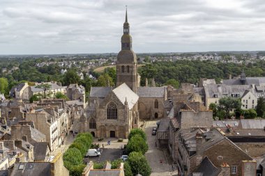 DINAN, FRANCE - SEPTEMBER 4, 2019: This is an aerial view of the medieval Basilica of Saint-Sauveur.