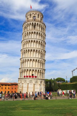 PISA, ITALY - SEPTEMBER 16, 2018: This is the famous Leaning Tower of the ensemble of the Cathedral of Santa Maria Assunta.