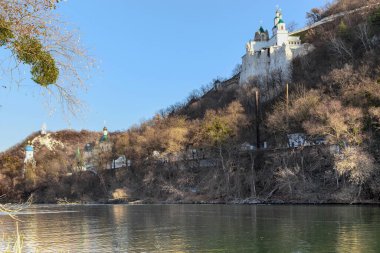 SVYATOGORSK, UKRAINE - OCTOBER 30, 2021: This is the religious buildings and churches of the Svyatogorsk Lavra along Seversky Donets river.