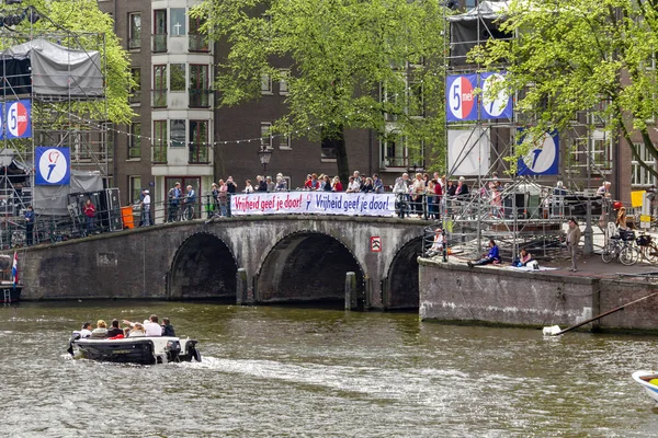 Амстердам Нидерланды Мая 2013 Года Празднование Дня Освобождения Реке Амстел Стоковое Фото