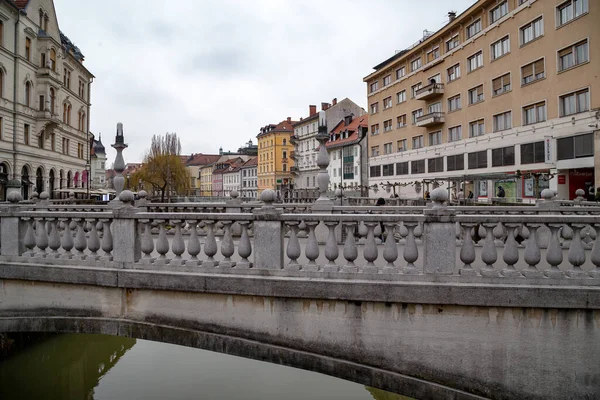 Ljubljana Slovenia Марта 2023 Один Пролетов Тройного Моста Через Реку — стоковое фото