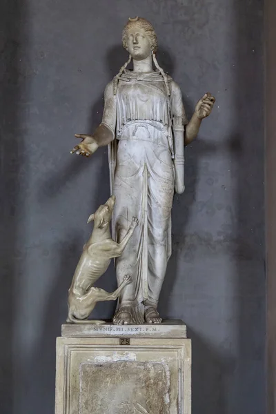 Vatican 2023年3月9日 这是梵蒂冈博物馆吊灯廊内的一座女神像 上面有一只狗 — 图库照片