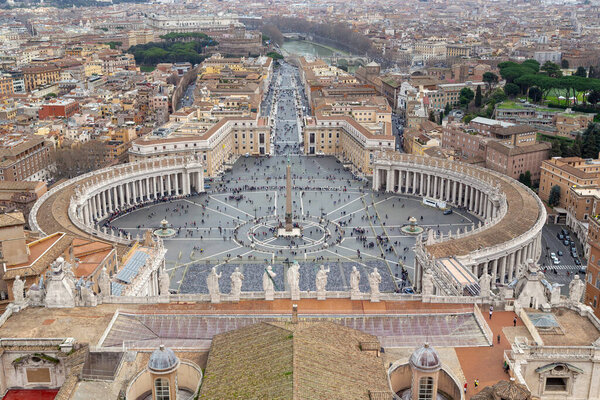 ROME, VATICAN - MARTH 9, 2023: This is a view of St. Peter's Square and Reconciliation Avenue from the height of St. Peter's Basilica.
