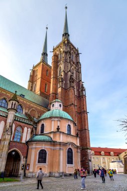 WROCLAW, POLAND - 4 Kasım 2023 Katedral 'in Gotik Binası.