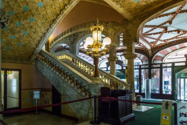 BARCELONA, SPAIN - MAY 17, 2017: This is the staircase in the foyer of the Palais des Catalan Music in Art Nuovo style.