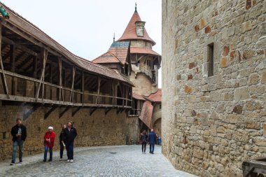 LEOBENDORF, AUSTRIA - MAY 11, 2019: This is the passage between the outer walls and the citadel walls of the medieval Kreuzenstein Castle. clipart