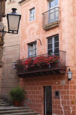 BARCELONA, SPAIN - MAY 9, 2017: This is a building with a balcony typical of the Catalonia region architecture in the architectural and ethnographic park-museum 