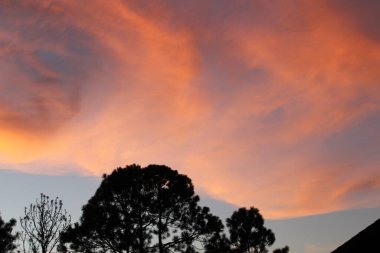 Akşam Gökyüzündeki Günbatımı Ufukta pembe, turuncu, mor ve mavi renk tonlarıyla. 