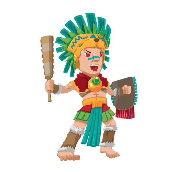 Guerreiro Asteca Tração Illus Tração Tradicional Caráter Vetor — Vetor de Stock