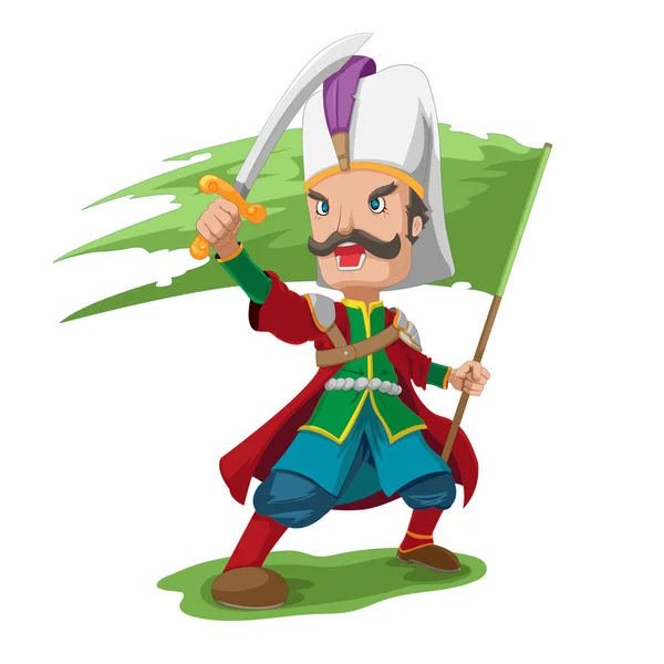 Warrior Ottoman Knight Attack Cartoon Characters Vector — Stock Vector