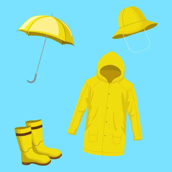 Raincoat Object Yellow Collection Set Vector — Stock Vector