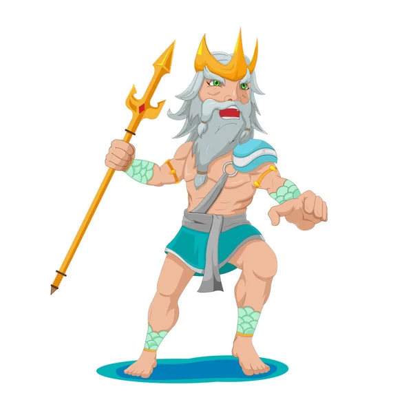 Poseidon Deus Personagens Segurar Trident Vector — Vetor de Stock