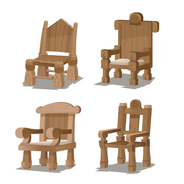 Wooden Chair Collection Set Isolate Vector