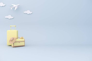 Arkaplan için seyahat ögesi biçimlendirilmiş 3d resimleme.