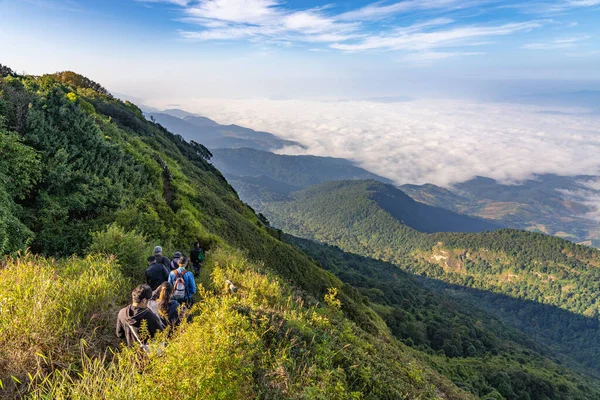 Stock image Chiang Mai, Thailand - 2 November 2022 - Visitors hike on the trail path of Kew Mae Pan Nature Trail at Doi Inthanon mountain in Chiang Mai, Thailand