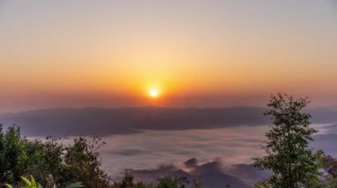 Time lapse view of beautiful morning sunrise with moving clouds above Doi Luang Chiang Dao landscape in Chiang Mai, Thailand