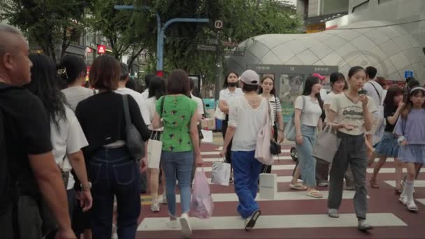 Soul Korea Srpna 2023 Lidé Jdou Přes Ulici Stříleli Zpomaleně — Stock video