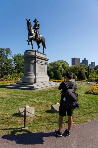 stock image Boston, USA - 01 September 2023 - Statue of george washington at the Public Garden in Boston