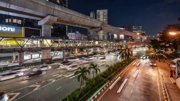 Bangkok Thailand November 2023 Timelapse Upptagen Bangkok Trafik Natten Efter — Stockvideo
