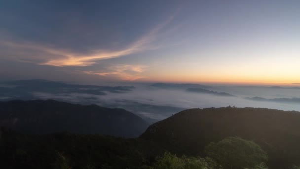Timelapse View Morning Sunrise Moving Clouds Top Doi Luang Chiang — Stock Video