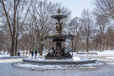Boston, MA, ABD - 11 Şubat 2025 - Brewer Fountain, Boston Common 'da bir kış günü