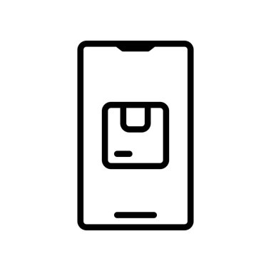 Paket Çevrimiçi simgesini sipariş et, akıllı telefon kullanarak ürünleri internetten sipariş et. Vektör İllüstrasyonu.