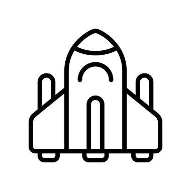 Uzay gemisi simgesi. Uç, uzayı keşfet, yaratıcının yaratılışını düşün. Vektör illüstrasyonu.