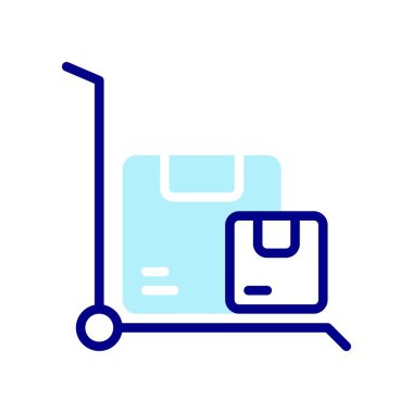 Tramvay ikonu, ağır malları gidecekleri yere taşımak için. Vektör İllüstrasyonu.