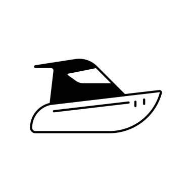 Electric Boat Icon, Okyanusun Kıyısı 'nın ya da Küçük Tekneli Gölü' nün tadını çıkar. Vektör İllüstrasyonu.