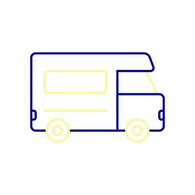 Van Icon, bir minibüsle seyahat et. Vektör İllüstrasyonu.