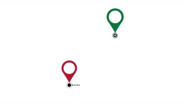 İki konum noktası. Canlandırılmış hedef, yol, rota haritası ve konum kodu. Yüksek kalite 4k görüntü