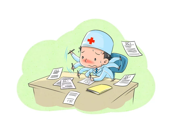Καρτούν Σατιρίζει Νοσοκομεία Και Κολέγια Απαιτώντας Από Τους Κλινικούς Συμπληρώσουν — Φωτογραφία Αρχείου