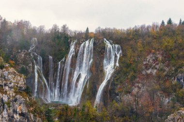 Hırvatistan 'daki Plitvice Lakes Ulusal Parkı. İntegral ekosistem insan aktivitesinden etkilenmez. Dünyanın en muhteşem köşelerine git.