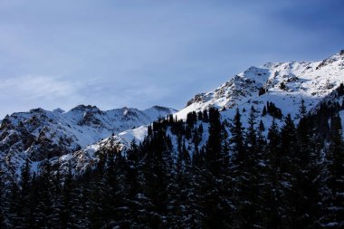Bir kış sabahı dağlarda manzara..