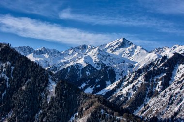 Landscape in Almaty mountains on a winter morning.