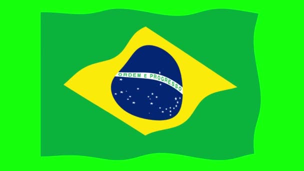 Brasilien Viftande Flagga Animation Grön Skärm Bakgrund Loopar Sömlös Animation — Stockvideo