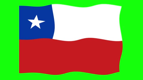 Yeşil Ekran Arkaplanında Şili Dalgalanan Bayrak Animasyonu Kusursuz Animasyon Döngüsü — Stok video
