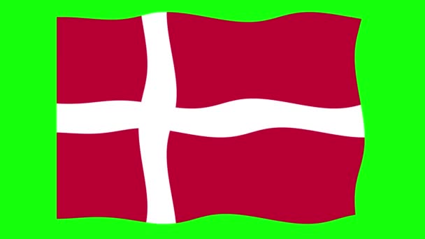 丹麦在绿色屏幕背景下摇曳旗帜2D动画 循环无缝动画 运动图形 — 图库视频影像