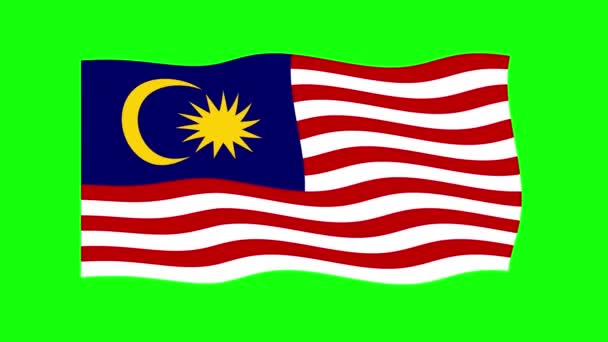 Malaysia Viftar Flagga Animation Grön Skärm Bakgrund Loopar Sömlös Animation — Stockvideo