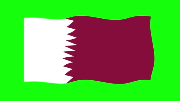 Κυματιστή Σημαία Κατάρ Κινούμενα Σχέδια Φόντο Πράσινης Οθόνης Κωπηλασία Χωρίς — Αρχείο Βίντεο