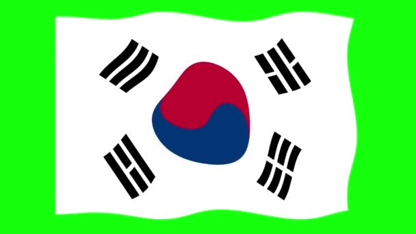 Sydkorea Viftande Flagga Animation Grön Skärm Bakgrund Loopar Sömlös Animation — Stockvideo