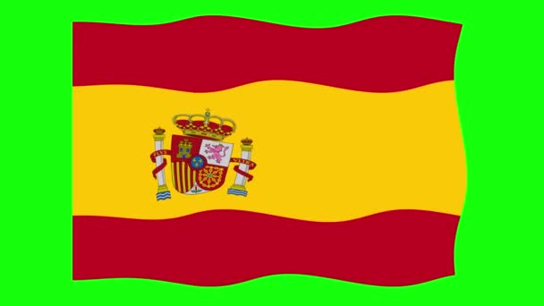 Spanien Viftande Flagga Animation Grön Skärm Bakgrund Loopar Sömlös Animation — Stockvideo