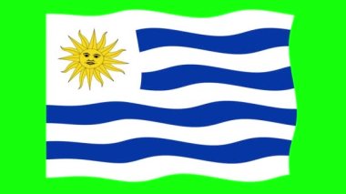 Yeşil Ekran Arkaplanında Uruguay 'ın Dalgalanan Bayrak 2D Animasyonu. Kusursuz animasyon döngüsü. Hareket Grafiği