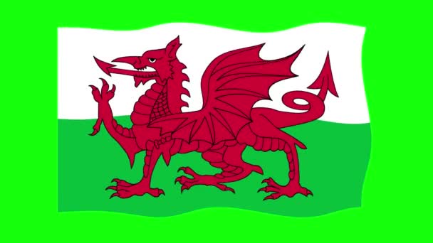 Ουαλία Κυματίζει Σημαία Animation Πράσινο Φόντο Οθόνη Κωπηλασία Χωρίς Διακοπή — Αρχείο Βίντεο