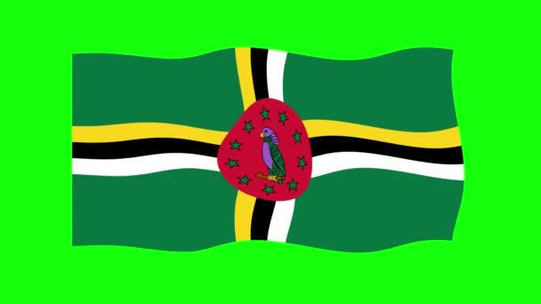 Dominica Ondeando Bandera Animación Fondo Pantalla Verde Looping Animación Sin — Vídeo de stock