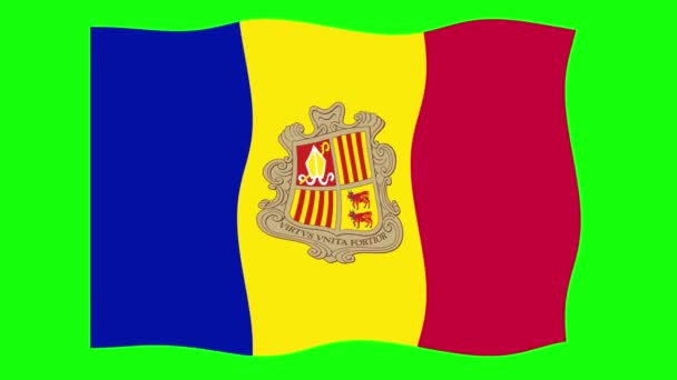 Andorra Waving Flag Animation Green Screen Background Англійською Запуск Безшовної — стокове відео